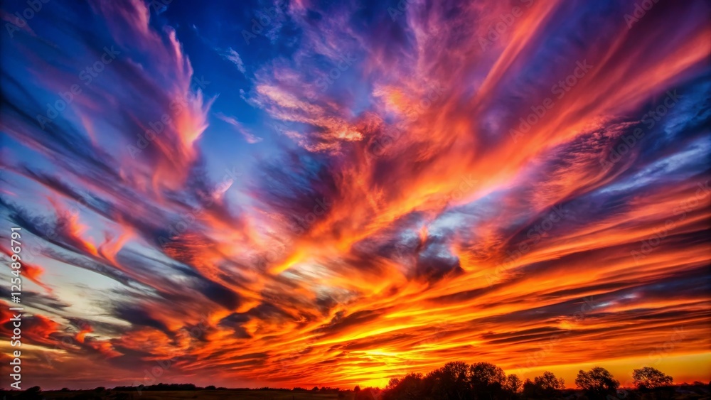 Vibrant Sunset with Dramatic Clouds and Colorful Sky Above Horizon Vibrant Sunset with Dramatic Clouds and Colorful Sky Above Horizon