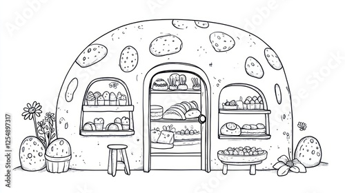 Cartoon Bakery Shop, Fantasy, Simple Design, Coloring Book photo