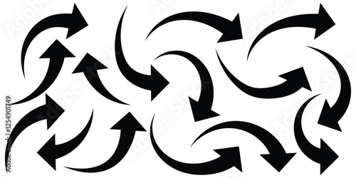 Curved arrow icons. curved arrows set. arrow symbol collection. Hand painted, hand draw sketchy curve arrow blue arrow, This has clipping path.
Black curved arrows set. Arrow sign. Flat style icons. 