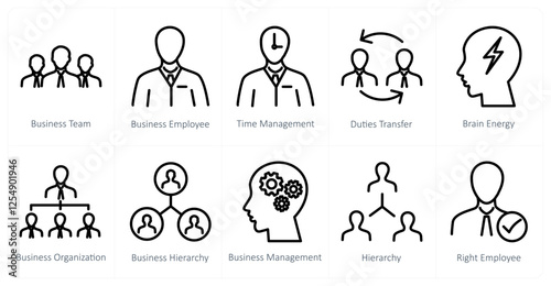 A set of 10 business icons as business team, business employee, time management