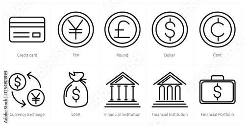 A set of 10 business icons as credit card, yen, pound