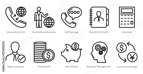 A set of 10 business icons as international call, international business, call message