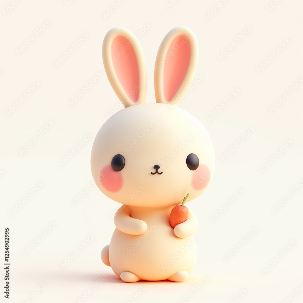 Obraz premium Adorable Creamy Bunny Holding Carrot: Sweet 3D Render
