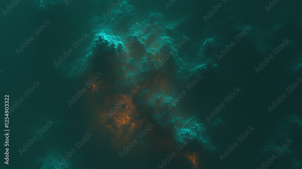 Fototapeta premium Abstract Teal and Orange Nebulae Swirls Dreamlike Celestial Artistry Exploration Space Realms