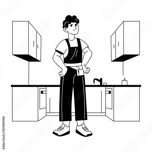 A glyph illustration of a character doing home renovation 

