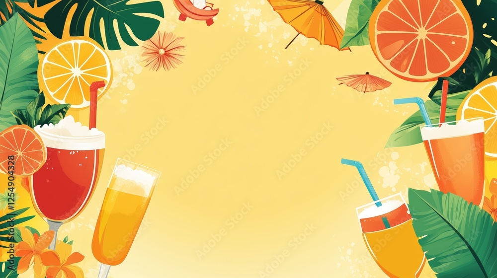 Naklejka premium Summer drinks tropical fruits party design copy space background. AI generated