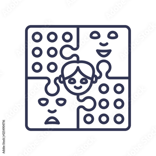 Puzzle pieces with faces symbolize complexity and individuality.