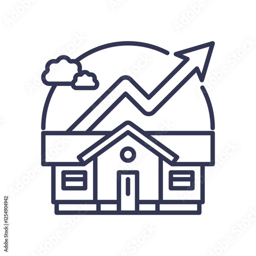 House with upward arrow symbolizing rising housing costs.