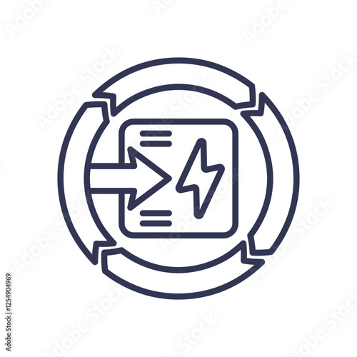 Icon of energy transfer with arrows and power symbol, symbolizing efficient power transfer.