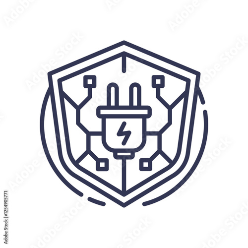 Shield with plug and circuit lines symbolizes electrical protection.