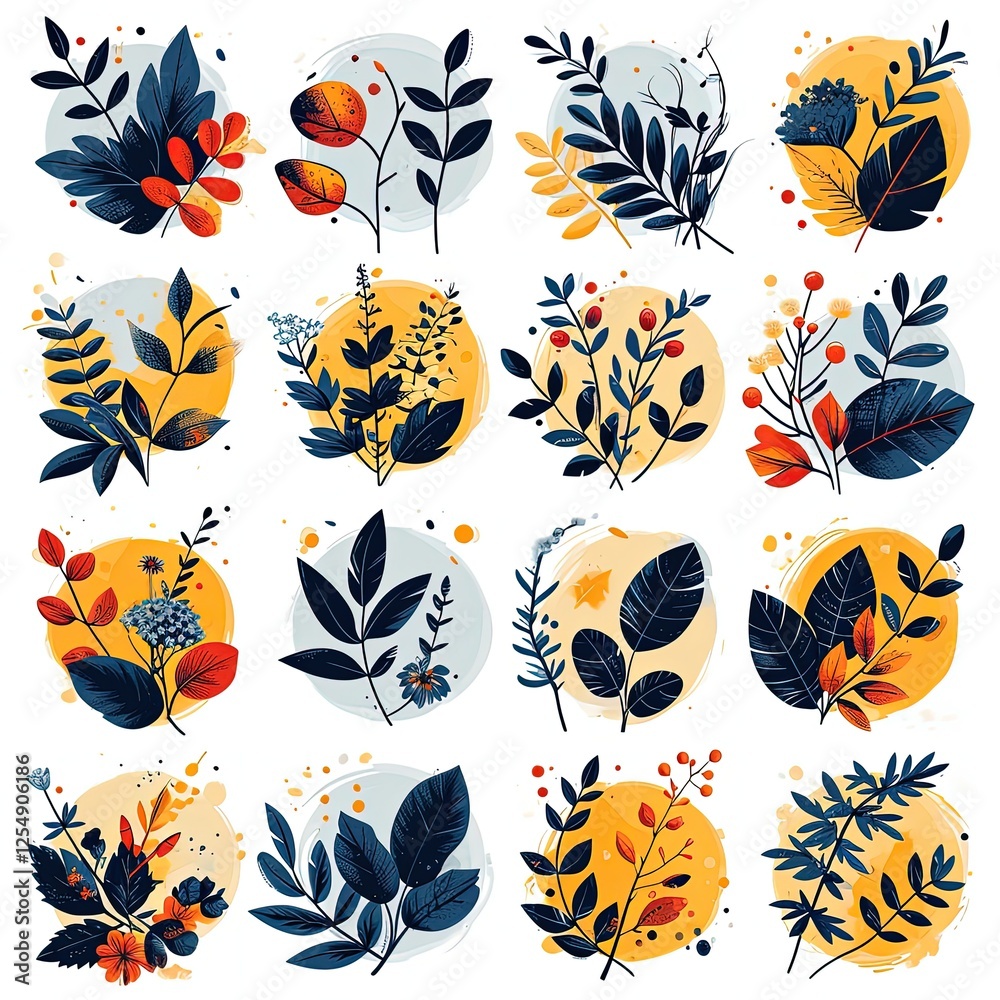 Obraz premium Collection of Flat Design Leaves in a Modern Illustration Style