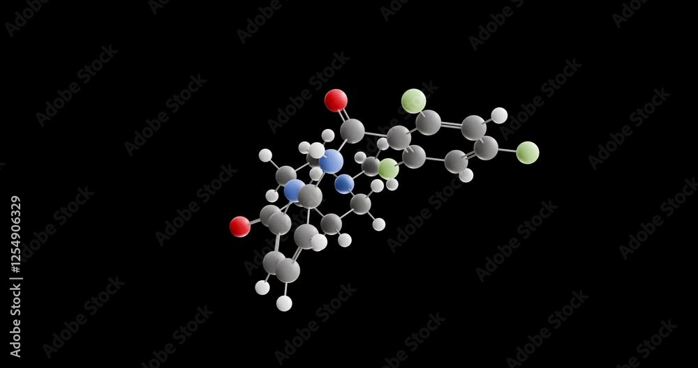 Lasmiditan molecule, rotating 3D model of selective serotonin agonists, looped video on a black background Lasmiditan molecule, rotating 3D model of selective serotonin agonists, looped video on a black background
