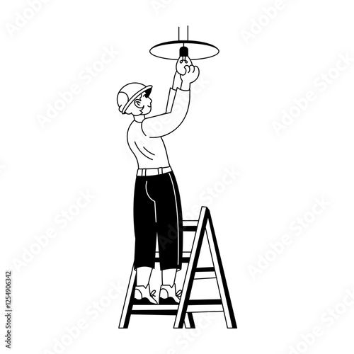 A glyph illustration of a character fixing light 