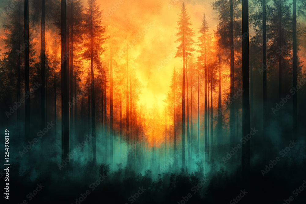 Glowing digital trees in an emerald and amber forest with conservation themes Glowing digital trees in an emerald and amber forest with conservation themes