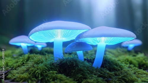 Wallpaper Mural Glow forest idea. Luminescent mushrooms glow softly in a tranquil forest, surrounded by lush greenery. Torontodigital.ca