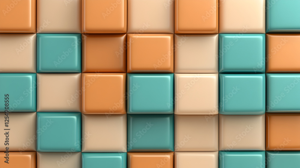 colorful 3D grid texture with retro style floating squares in orange, teal, and beige colorful 3D grid texture with retro style floating squares in orange, teal, and beige