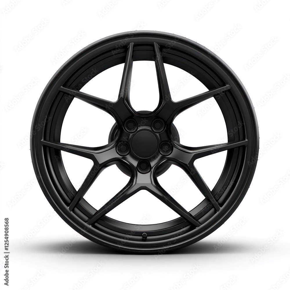 Obraz premium Black alloy wheel, studio shot, white background, automotive part