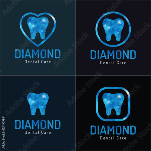 Teeth Crystal Diamond dental care aesthetics clinic logo set template design