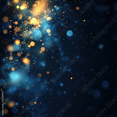 Abstract Golden and Blue Sparkle Background with Bokeh Effect for Festive Celebrations