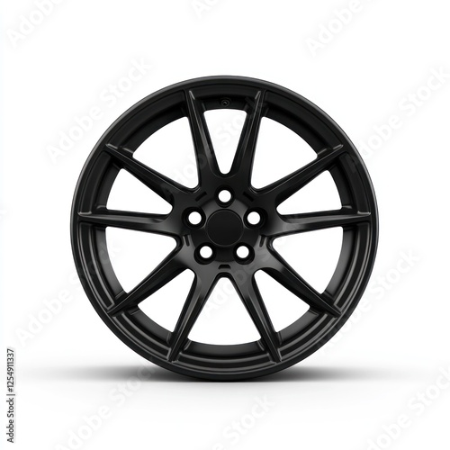 Black alloy wheel, isolated, white background, automotive part (1)