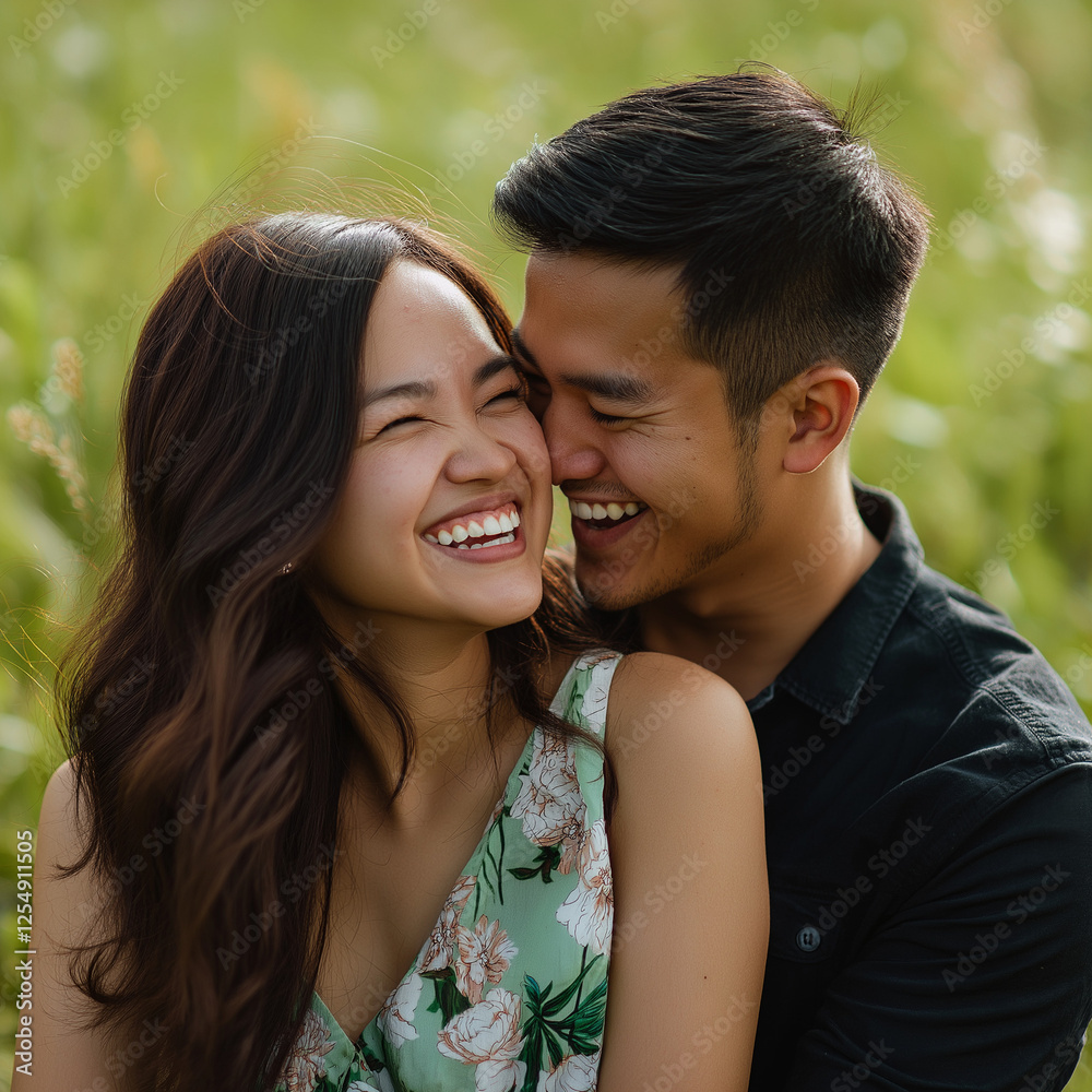 A young couple is happily enjoying nature on a beautiful day. A young couple is happily enjoying nature on a beautiful day.