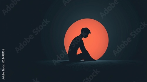 silhouette of a sad man sitting. Aloneness psychology