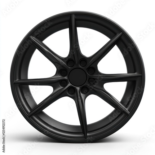 Black alloy wheel isolated on white background; automotive design