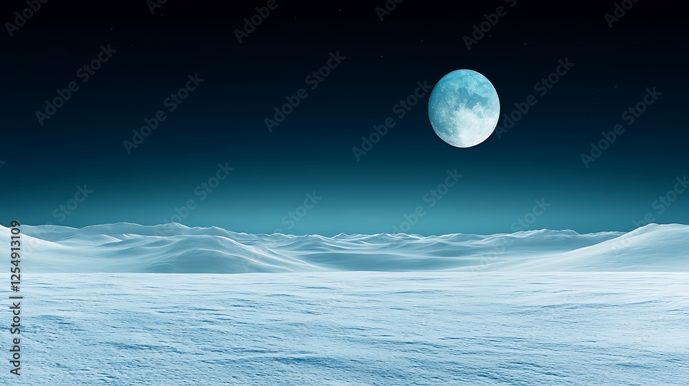 Snowy Horizon Under a Celestial Orb in the Starry Expanse of Space Unveiling a Frozen World