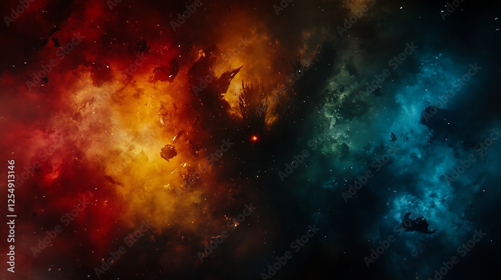 Celestial Inferno and Azure Realm A Cosmic Dance of Fire and Ice in the Depths of the Universe Celestial Inferno and Azure Realm A Cosmic Dance of Fire and Ice in the Depths of the Universe