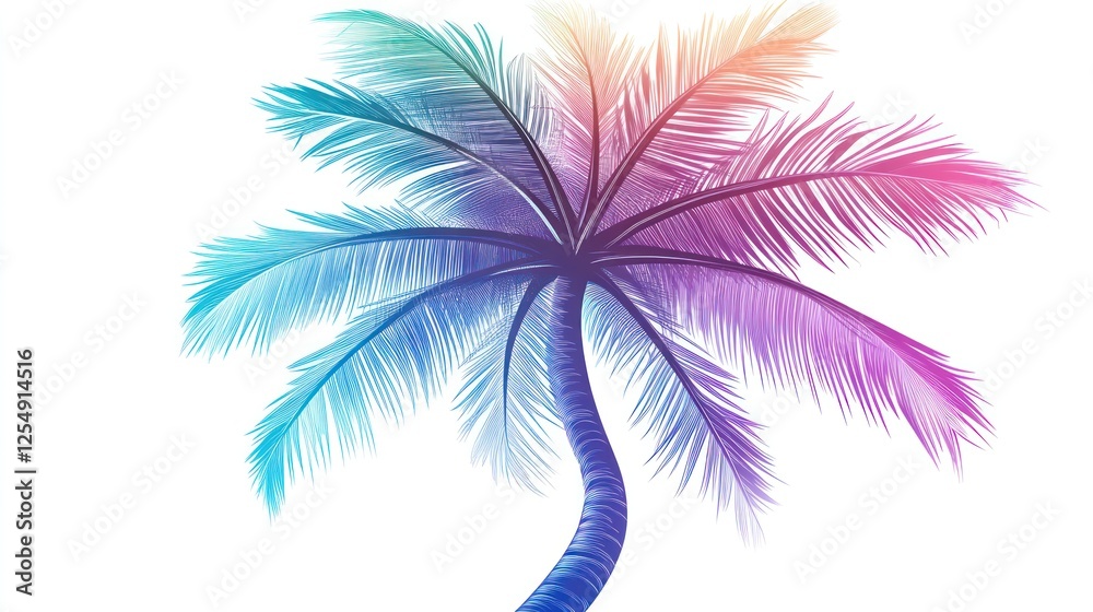 Obraz premium Colorful palm tree, tropical vacation, white background, summer design