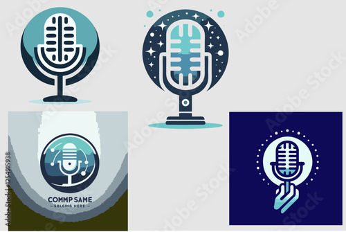 image of a blue microphone bundle suitable for electronic company logo designs, karaoke, music, microphones, live music cafes, arts performances, music schools, music lessons, book covers, magazine 