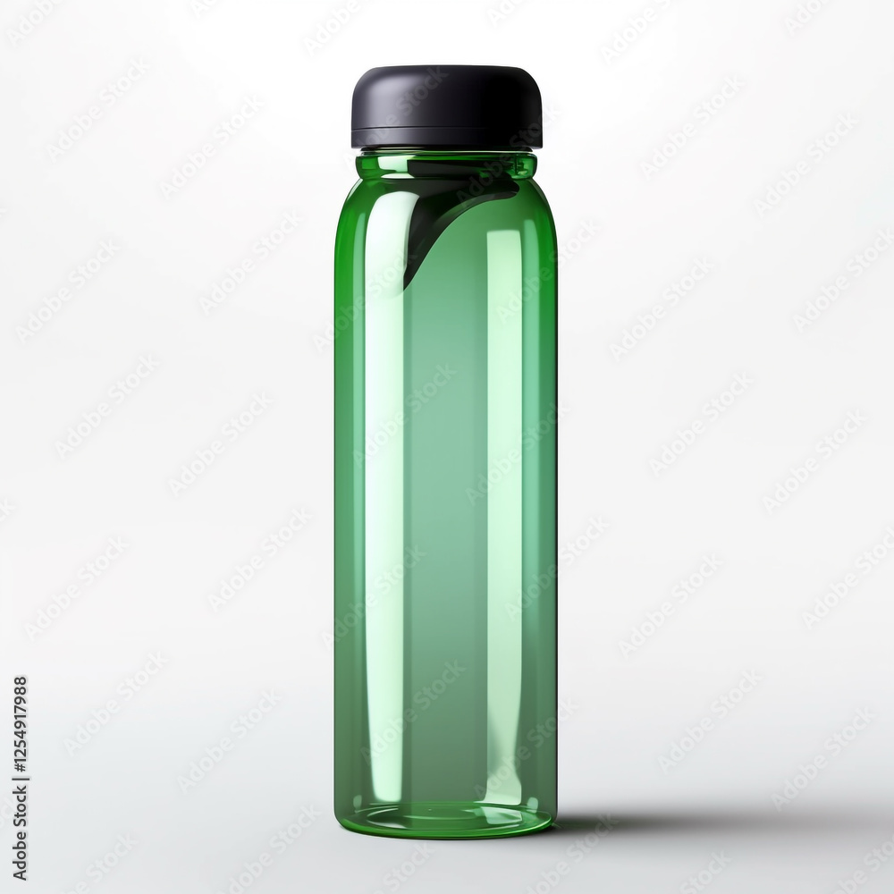 A clear, empty glass bottle with a screw cap, standing upright on a white background. The bottle is cylindrical with smooth, clean lines, and the cap has ridges for grip. A clear, empty glass bottle with a screw cap, standing upright on a white background. The bottle is cylindrical with smooth, clean lines, and the cap has ridges for grip.