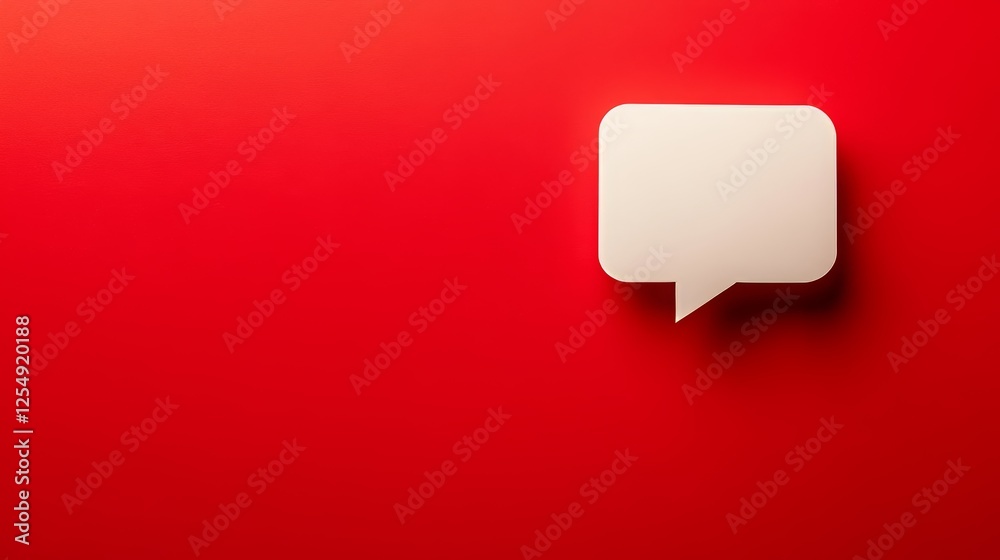Red background with a square paper speech bubble. White empty chat icon. Free space for text. Internet communication theme. Red background with a square paper speech bubble. White empty chat icon. Free space for text. Internet communication theme.