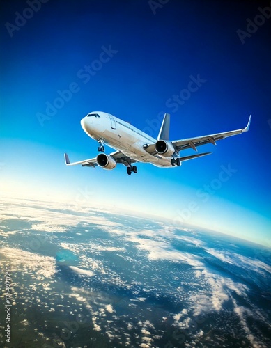 飛行機と海外旅行と世界一周。旅客機と地球の背景。サムネイル、バナーに。 photo