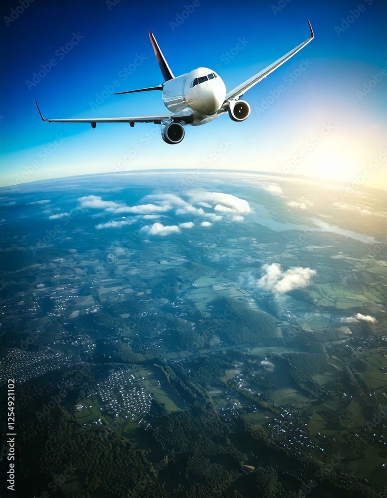Naklejka premium Airplanes, international travel and round the world. Passenger plane and earth background. For thumbnails and banners.