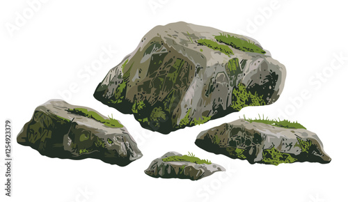 Nature rock shape 3d rendering, transparent mossy rock, cut out moss texture, png file, mossy stone shape, textured nature rock, moss stone, rock with moss, nature stone