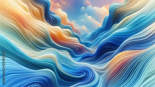beautiful blue wave painting illustration, wallpaper, sea.