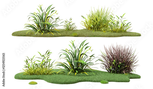 3d nature montage, png file, vector illustration, cut out grass, natural grass, creative nature design, 3d art, grass background, nature concept, environment illustration