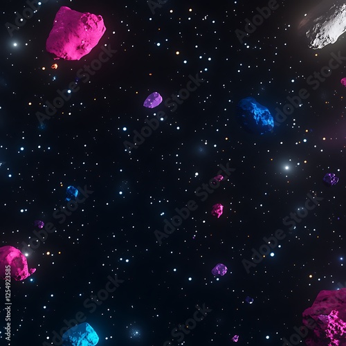 Cosmic Asteroids Floating Through a Starry Nebula Deep in Space Celestial Bodies Backdrop photo