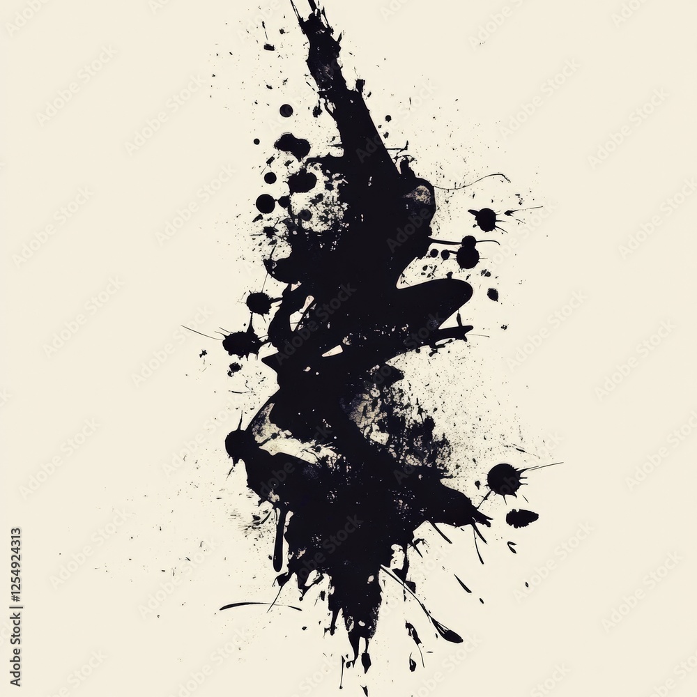 Fototapeta premium Dynamic Splash of Dance: A Striking Abstract Silhouette in Black Ink Amidst Artistic Splatter Effects.