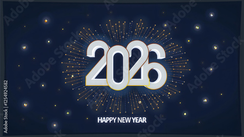 Beautiful holiday web banner or flyer with Golden firework and sparkling number 2026