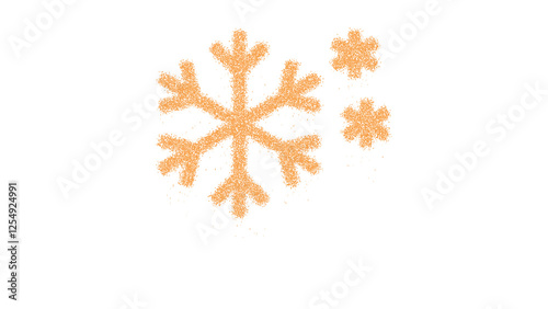 Icon snowflakes is made of yellow grains of sand. Some grains of sand fall down. Transparent background. Black