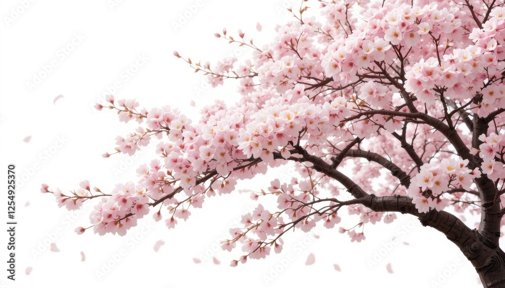 Pink cherry blossom tree in full bloom with delicate branches and petals in a seasonal nature illustration Pink cherry blossom tree in full bloom with delicate branches and petals in a seasonal nature illustration
