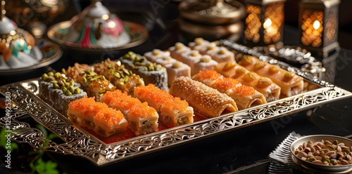 Eid dessert platter with traditional sweets beautifully displayed for a festive celebration