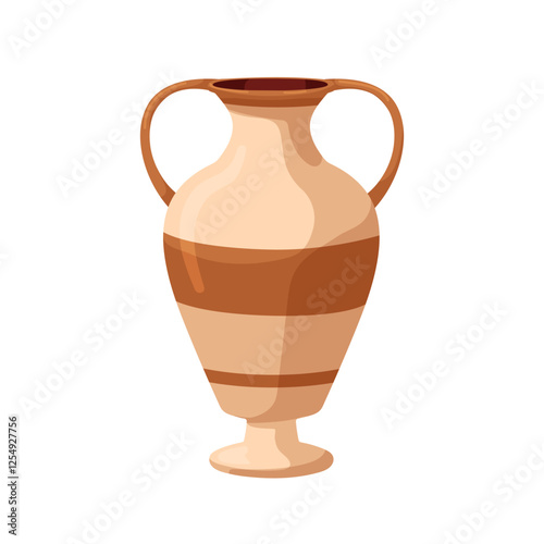 Ancient Greek amphora. Tall antique ceramic vessel with handles, for oil and wine. Old aged vintage pottery. Historical crockery, empty pot. Flat vector illustration isolated on white background