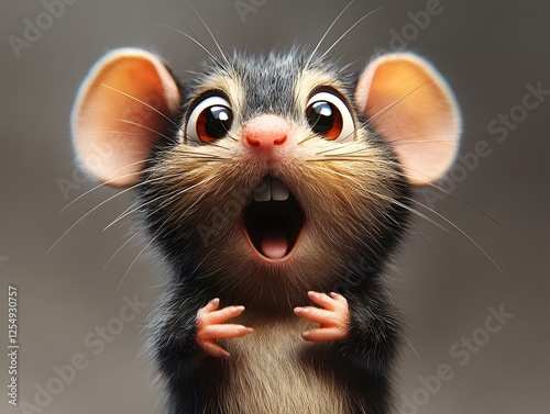 Adorable Wide-Eyed Mouse with a Pleasantly Surprised Expression