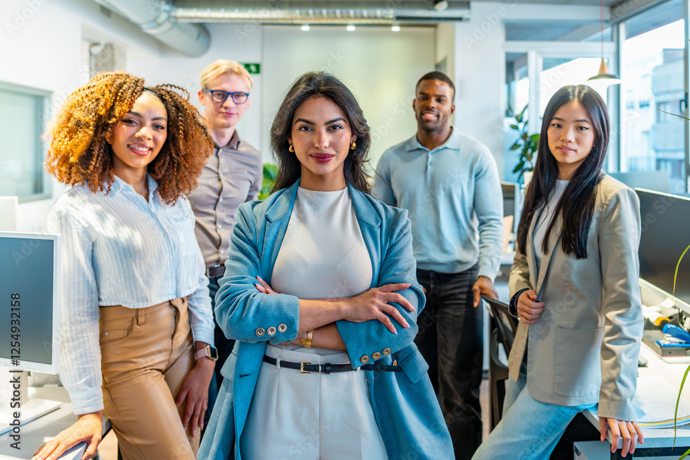 Confident business team posing in coworking office Confident business team posing in coworking office