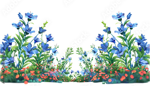 Nature corridor cutout, flowers bushes 3d vector illustration, ornamental floral design, png, greenery, plants, botanical artwork, transparent background, decorative plants, nature art