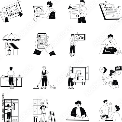 Collection of Glyph Style Homeowner Illustrations  

