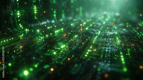 Glowing fiber optic background with light spots and futuristic technology design